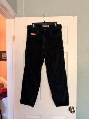 Men's Black Corduroy Pants with Subtle Logo
